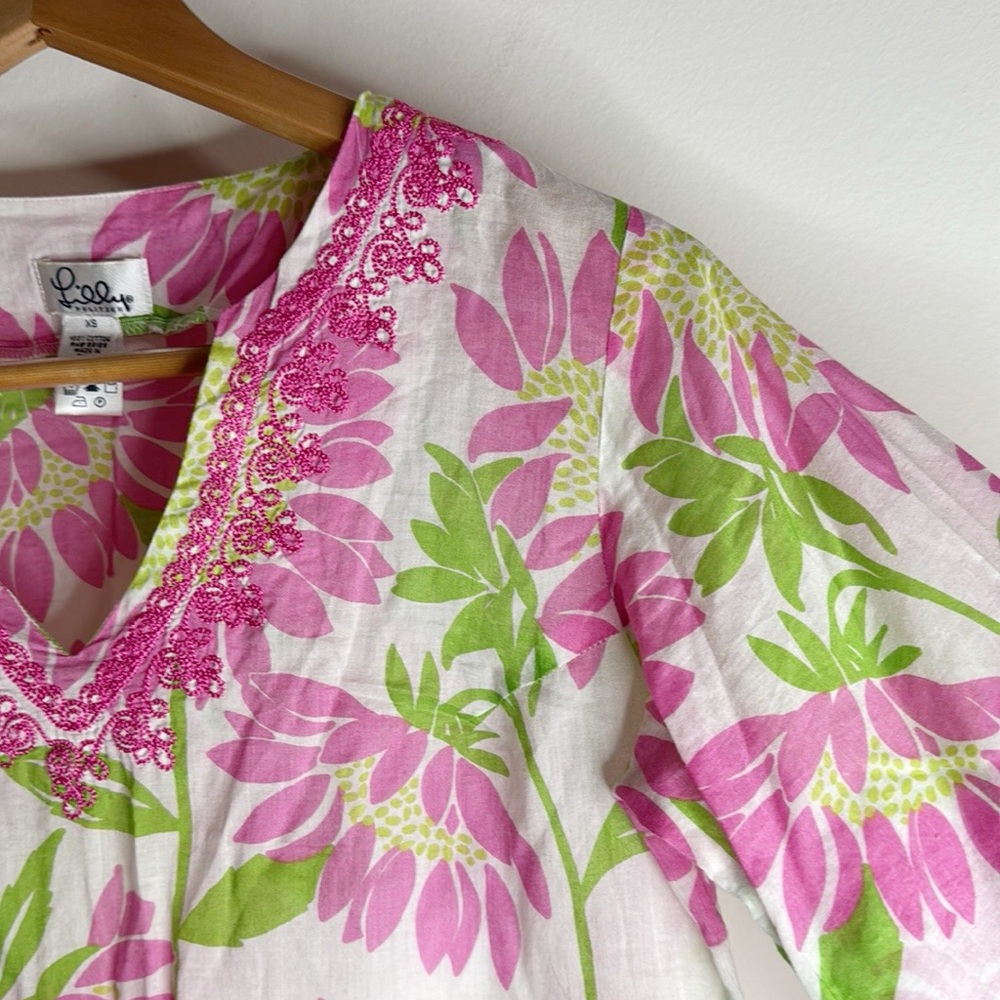 Lilly Pulitzer Women’s Vintage Floral Print Tunic Top Embroidered Cover Up sz XS - Picture 4 of 9